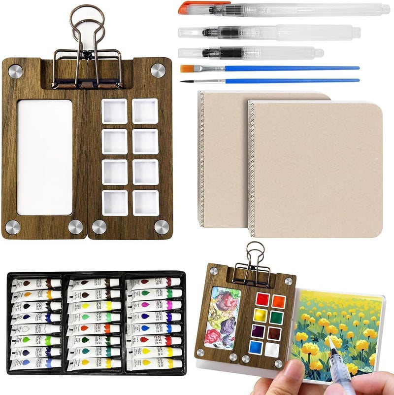 URSOQ Mini Watercolor Paint Set, Travel Paint kit, Pocket Watercolor Set with Paint, Brush, Sketchbook & Copper Clip, Watercolor Travel Kit for Beginners, Artists & Painting Enthusiasts - Image 1